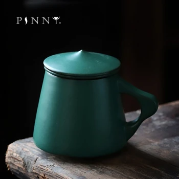 PRIJUOSTĖLĖ 380ML Retro Tamsiai Žalios spalvos Glazūra Keramikos Puodelis Pigmentiniai Linijinės Filtravimo Arbatos Puodeliai Derliaus Paprastumo Drinkware