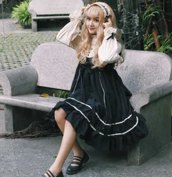 Princess arbatėlė saldus lolita dress senovinių nėrinių bowknot aukšto juosmens viktorijos suknelė kawaii girl gothic lolita op loli cosplay
