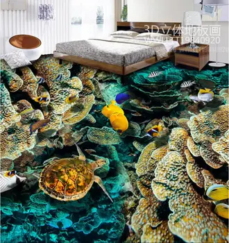 pritaikyti 3d grindų vandeniui tapetai Vėžlys Koralų 3d stereoskopinis grindų plytelės, sienos popieriaus kambarį
