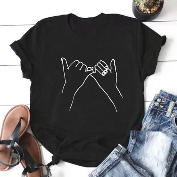 Ranka Nėrimo Vertus Atspausdintas Trumpas Rankovės Gatvės Unif Moterų Marškiniai Ulzzang Grafinis Tees Moterims