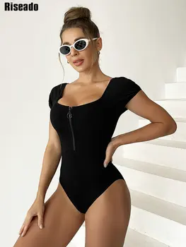 Riseado maudymosi kostiumėlį Vienas Gabalas Bėrimas Apsaugas Sporto maudymosi Kostiumėliai Moterims 2023 Užtrauktukas Priekyje Vonia tinka Moterų Paplūdimio Briaunoti Plaukimo Kostiumas