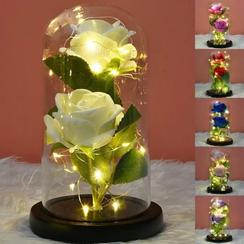 Rose, Kuris Trunka Amžinai Konservuoti Gėlių Stiklo Kupolas LED Šviesos Valentino Dienos, Gimtadienio Dovanos Moterims