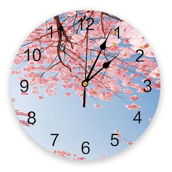 Rožinė Vyšnių Žiedų Naujas Sieninis Laikrodis Mados Kambarį Kvarco Žiūrėti Šiuolaikinių Namų Puošybai Apvalūs Laikrodžiai