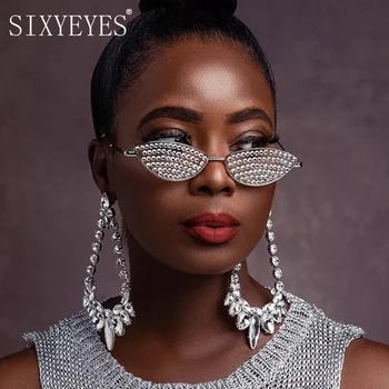 Seksualus Diamond Sunglassess Moterys Vyrai Prabangos Prekės Ženklo Dizaineris 2022 Kalnų Krištolas Saulės Akiniai Kačių Akių Atspalvių Ponios Šalies Kristalų Akiniai