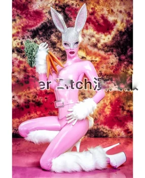 Seksualus etape drabužių blizgančių Cirkonio kaukė žavinga pink bunny girl juostą gogo kostiumas naktinis klubas etape drabužių dropshipping
