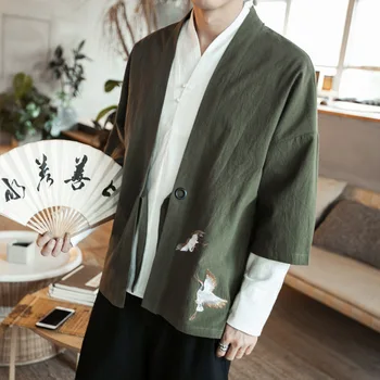 Siuvinėjimo Krano Japonų Kimono Megztinis Plius Dydis Medvilnės Skalbiniai Kailis Azijos Drabužių Kinų Stiliaus Samurajus Harajuk Striukė T-shirt