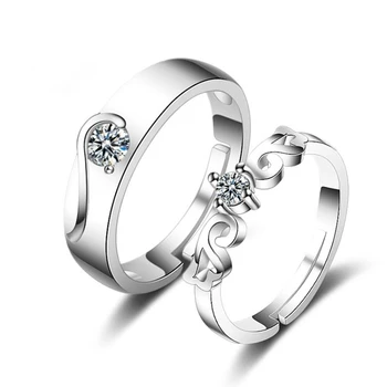 Sterlingas Sidabro 925 Deimantiniai Žiedai Moterų Sužadėtuvių Žiedai, Vestuvių Žiedai keičiamo dydžio Porą Papuošalai