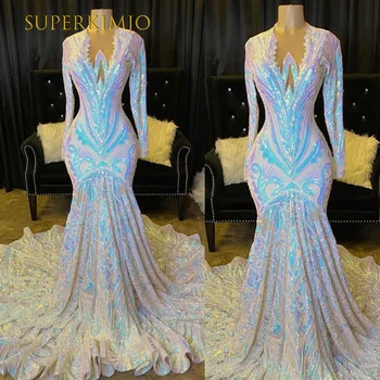 SuperKimJo Vestidos De Fiesta Para Bodas Kuklus Vakaro Suknelės Ilgomis Rankovėmis Undinė Sparkle Elegantiškas Vakare Gown Abendkleider