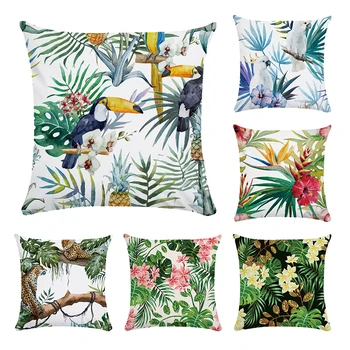 Tropinių augalų kvadrato formos pagalvės užvalkalą medvilnės Poliesterio papūga medvilnės skalbiniai, pagalvės dangtelis sofa namų 