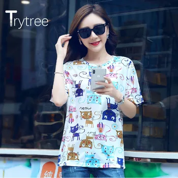 Trytree 2020 metų Vasaros Moters Laisvalaikio T-shirt O-kaklo animacinių filmų Katės Puikus Prarasti Visus Paskirties Stiliaus Mados asmenybės T-shirt Viršų