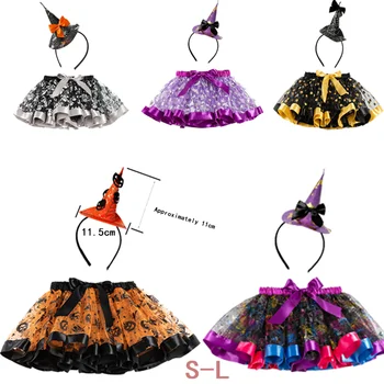 Vaikas mergina, ragana kostiumas spider web modelio spausdinimo baleto sijonas ir ragana skrybėlę vaikas Halloween carnival 