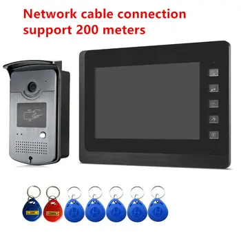 Vaizdo Domofonas su Spyna ir Tinklo kabeliu 7 colių Vaizdo Durų Telefoną, Baltos spalvos Stebėti Naktinio Matymo Doorbell Fotoaparatas