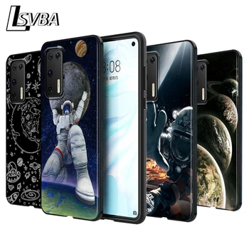 Vietos Mėnulio Astronautas Silikoninis Telefono dėklas, skirtas Huawei 30 P20 P40 Lite E Pro P Smart Z Plius 2019 P9 P10 Lite Juodo Dangtelio