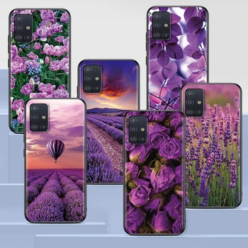Violetinė Levandų Žiedų Case for Samsung Galaxy A51 A12 A21s A71 A52 A31 A32 A02s A72 A11 A41 A22 A01 A42 A91 Juodas Minkštas Viršelis