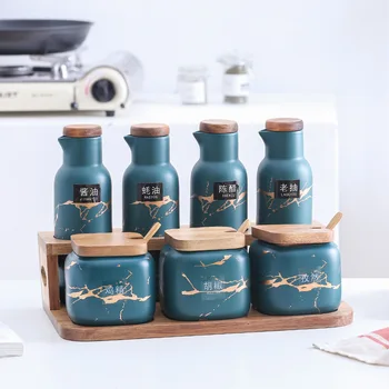 Virtuvės prieskonių box set aliejaus butelį kartu kūrybos namų dvigubai keramikos prieskonių indelį druska jar prieskonių butelis