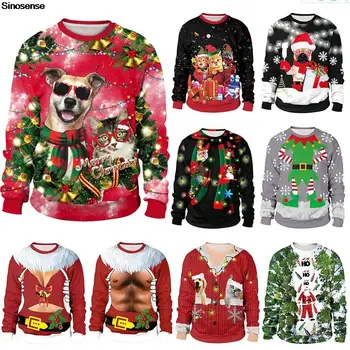Vyrų, Moterų, Šuo, Katė Bjaurusis Kalėdų Džemperis 3D Juokinga Spausdinti Atostogų Šalis Įgulos Kaklo Palaidinukė Puloveris Lipnus Kalėdos Džemperiai Viršūnės
