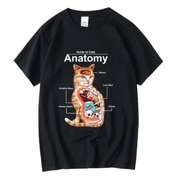 XIN YI Vyrų Aukštos Kokybės 100% medvilnės Juokinga Anatomija katė print t shirt laisvi o-kaklo marškinėliai vyrams trumpomis rankovėmis t-shirt vyrai viršų