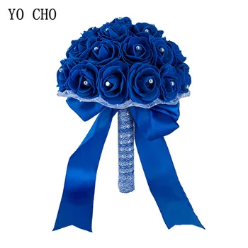 YO CHO Royal Blue Spalvos Vestuvių Nuotakos Puokštė Dirbtinės Gėlės Mėlyna Vestuvių Puokštė už Pamergės