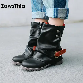 ZawsThia 2020 m. žiemos naujų moteris batai punk motociklo batai stilingų moterų batai su sagtimi butas kulnas jojimo batai dydis 43