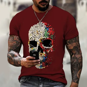 Įvairių Siaubo Skeletas 3D Spausdinimo marškinėliai Atsitiktinis Apvalios Kaklo trumpomis Rankovėmis Europos ir Amerikos Gatvės Stiliaus marškinėliai Viršų
