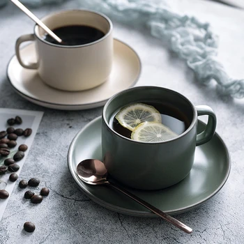 Šiaurės vientisos spalvos matinis kavos puodelis ir lėkštelė namų paprasta retro popietės arbata nustatyti išskirtinį žiedų arbatos puodeliai keraminiai puodeliai