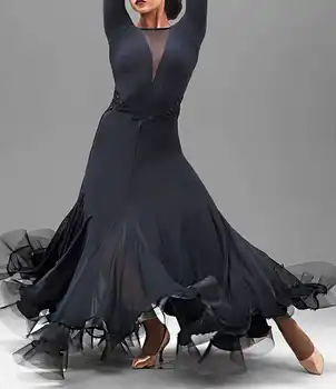 Šiuolaikinio šokio V akių apykaklės, juosmens aplikacijos blyksnius hem fishbone ilgomis rankovėmis šiuolaikinės suknelė W15056
