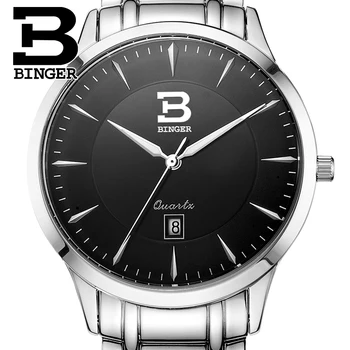 Šveicarijos vyrų žiūrėti BINGER verslo, sporto kvarciniai laikrodžiai safyras visą nerūdijančio plieno Atsparumas Vandeniui aukso laikrodis BG-0390